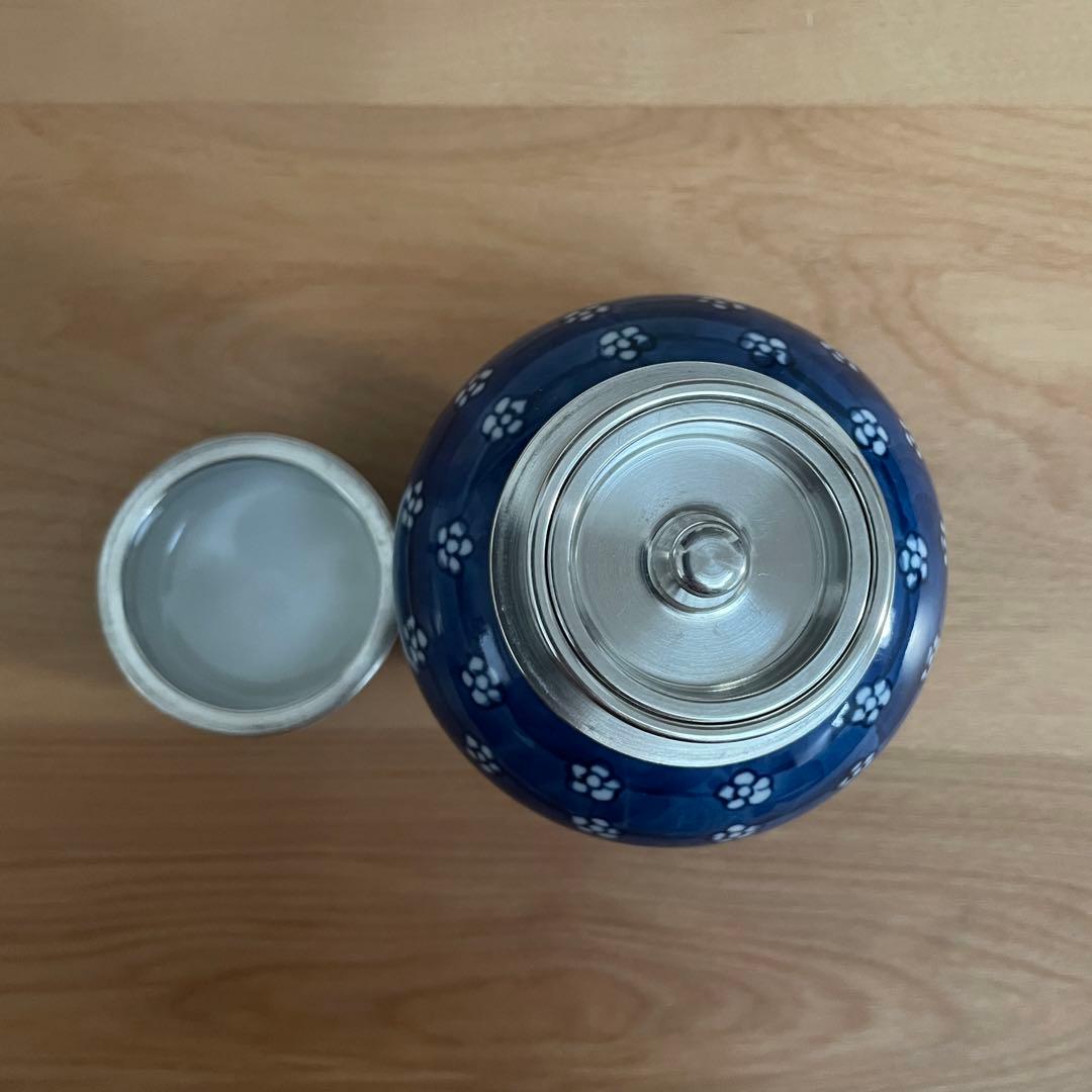 【保管品】源右衛門 錫半 コラボ 茶壺 茶筒 染付梅地紋 すず製品