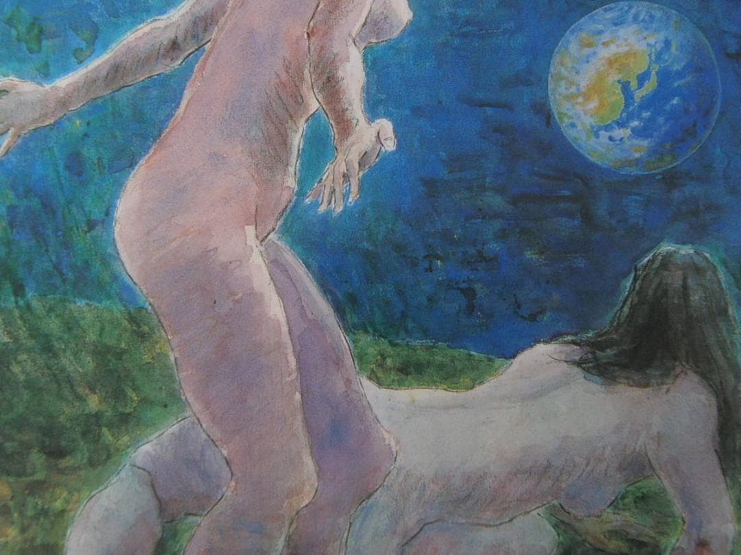 真壁輝男、【かけがえなきもの】、希少な額装用画集より、新品額装付、状態良好