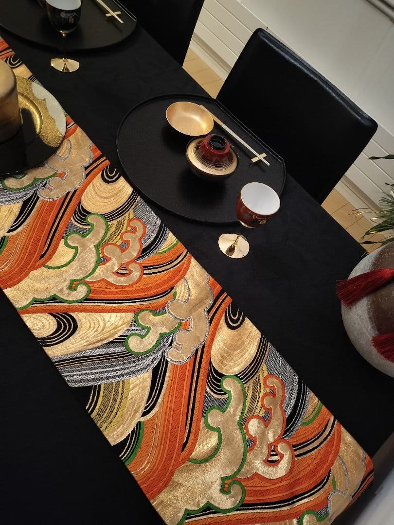 A926豪華‼️節分‼️波模様‼️正絹テーブルランナー1m97cm - メルカリ
