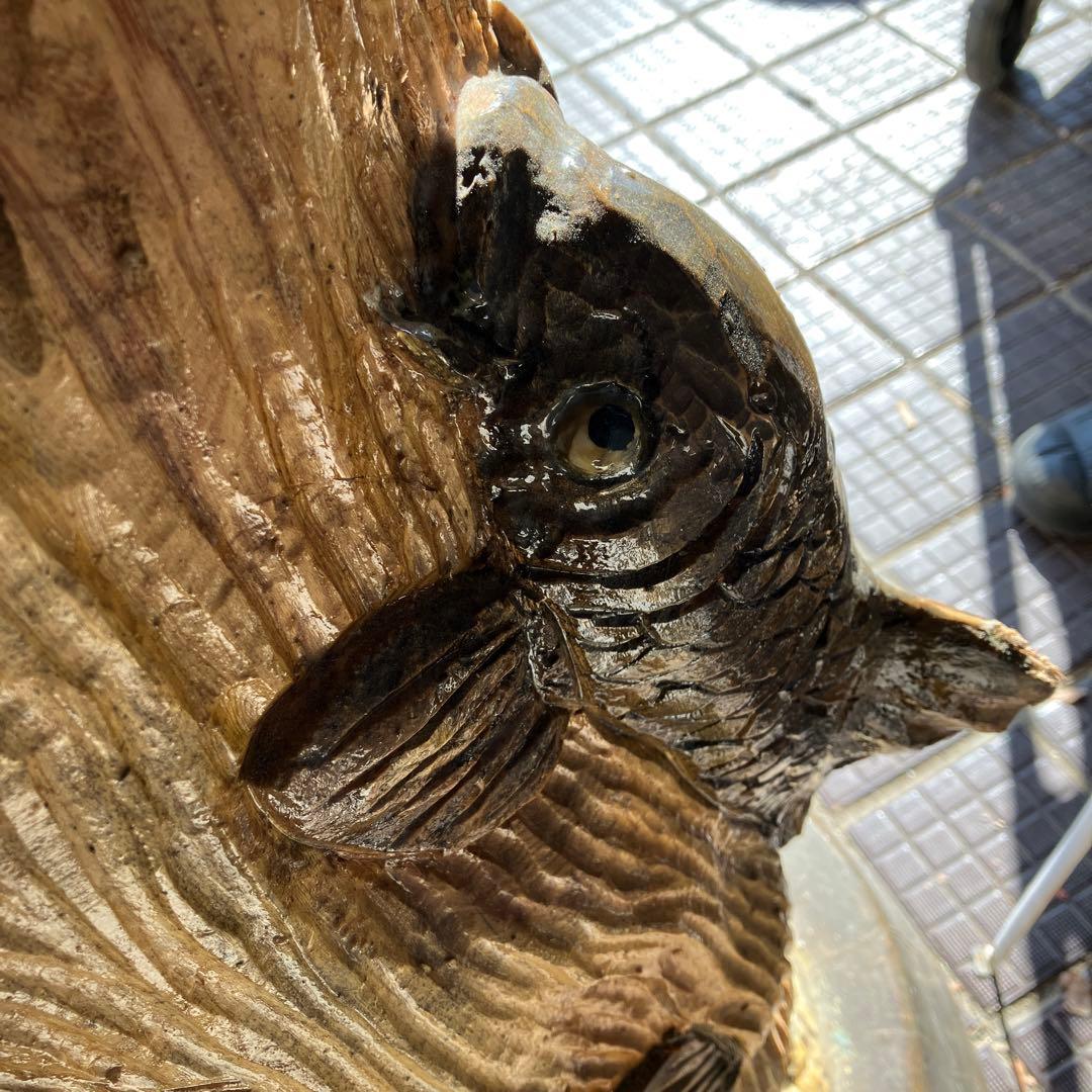 2F 昭和レトロ 特大 一刀彫 木彫り 鯉の滝登り 龍門 親子跳鯉 松竹梅