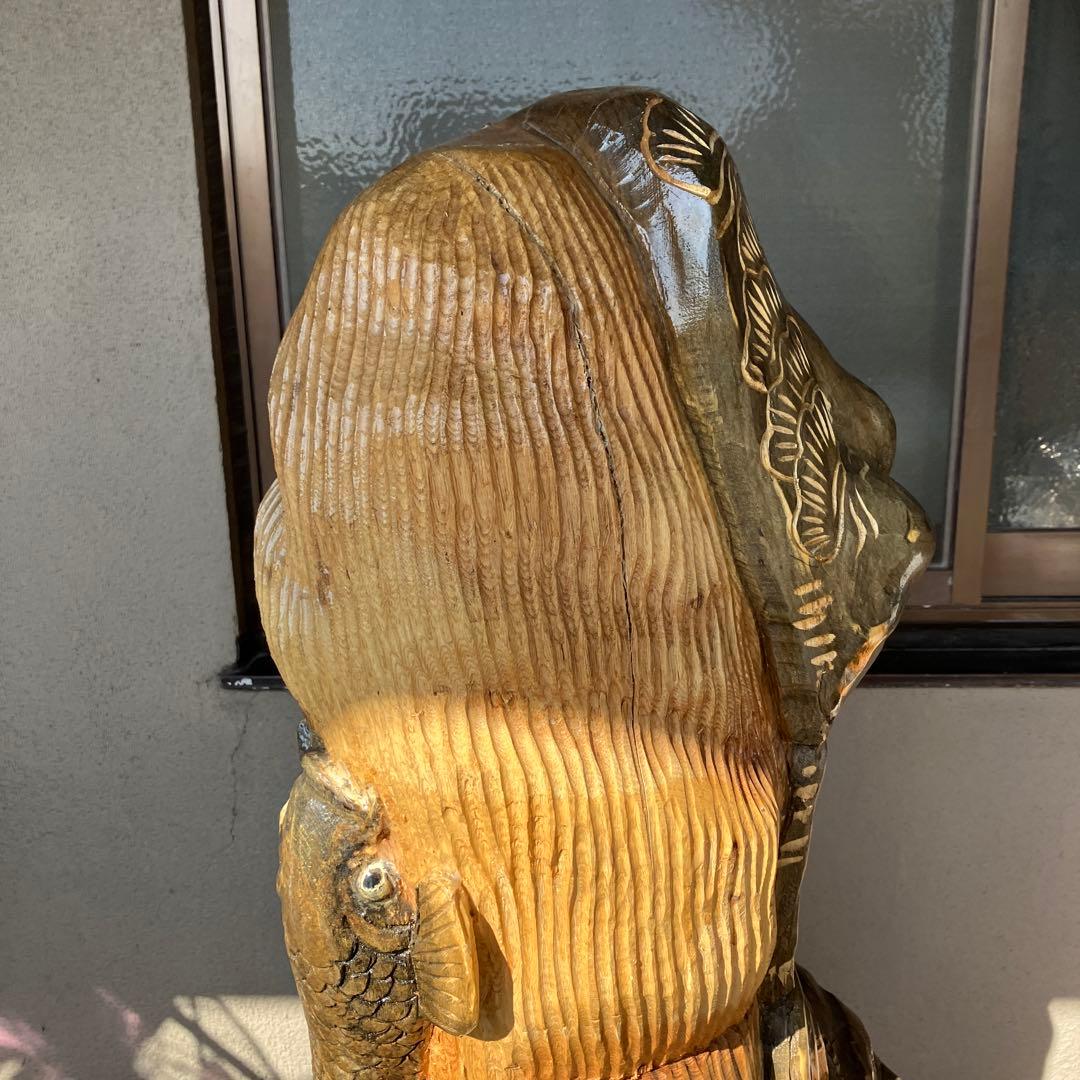 2F 昭和レトロ 特大 一刀彫 木彫り 鯉の滝登り 龍門 親子跳鯉 松竹梅