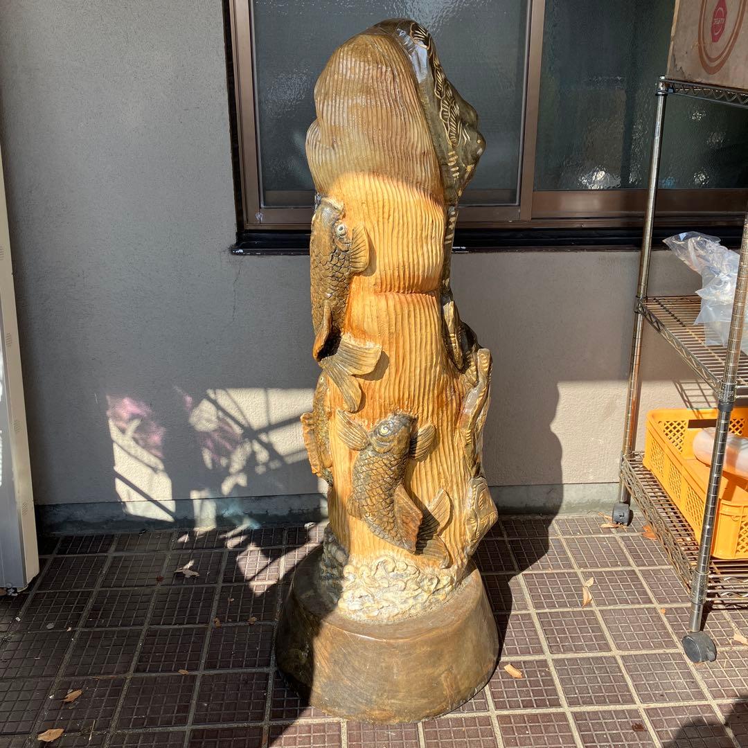 2F 昭和レトロ 特大 一刀彫 木彫り 鯉の滝登り 龍門 親子跳鯉 松竹梅