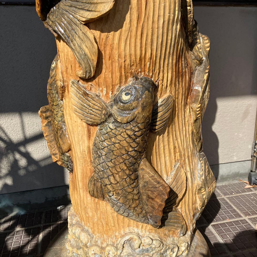 2F 昭和レトロ 特大 一刀彫 木彫り 鯉の滝登り 龍門 親子跳鯉 松竹梅