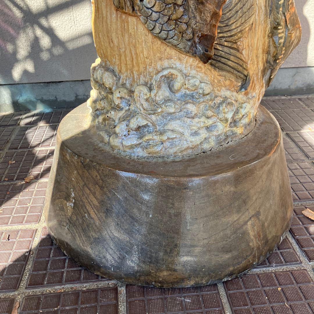 2F 昭和レトロ 特大 一刀彫 木彫り 鯉の滝登り 龍門 親子跳鯉 松竹梅