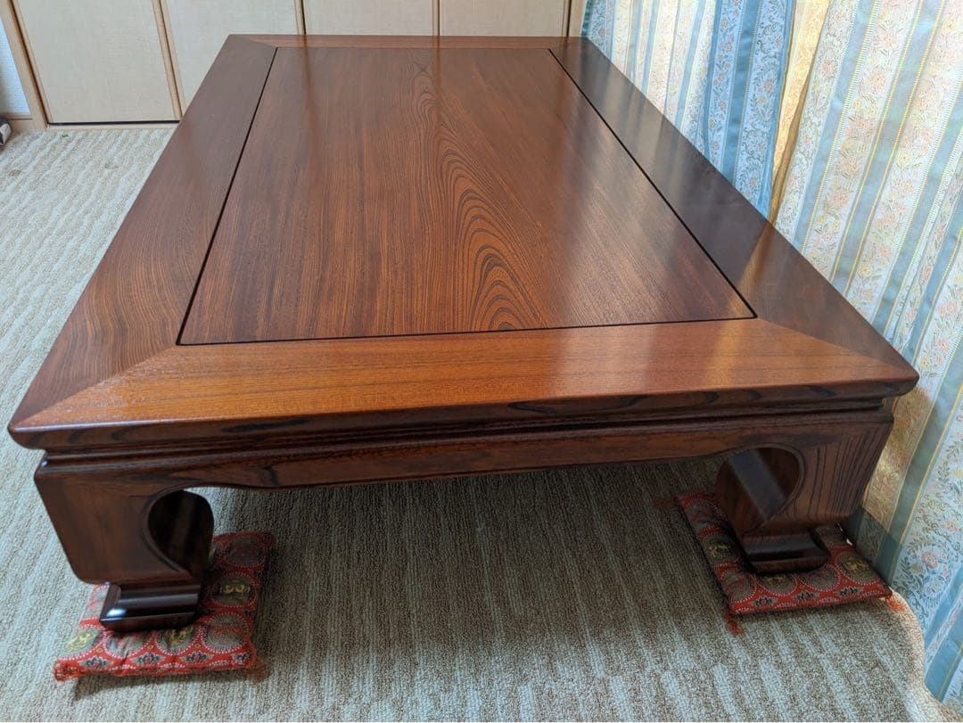 格安‼️座卓　未使用！国産天然木【総欅】 総けやき無垢材　あつらえ品、長期保管品！