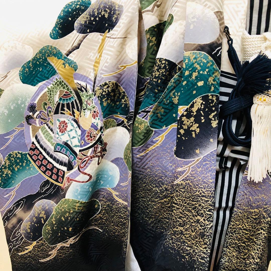 七五三五歳‼️正絹完全️フルセット‼️白地貴重豪華絢爛金彩金箔鷹、兜❤️お家からはなし