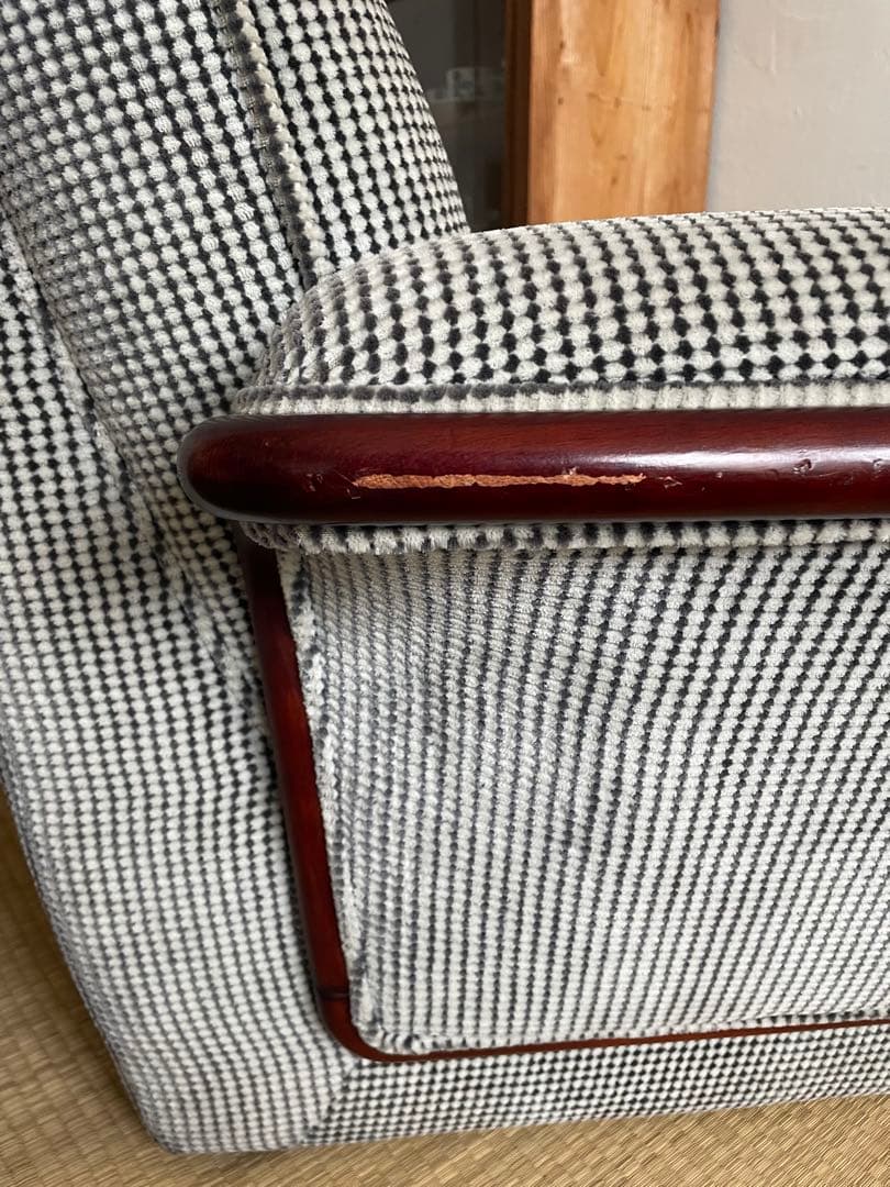 オールドカリモク　チェック柄 1人掛けソファ