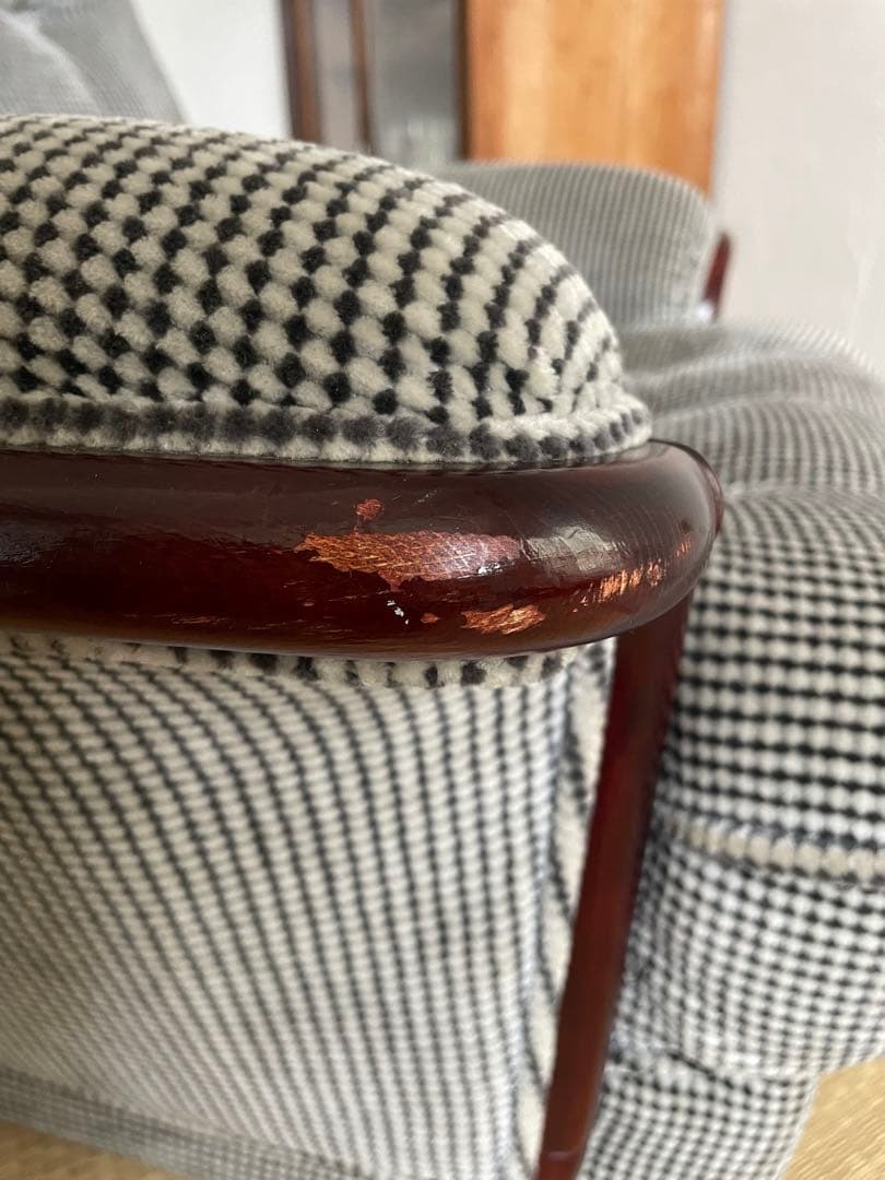オールドカリモク　チェック柄 1人掛けソファ