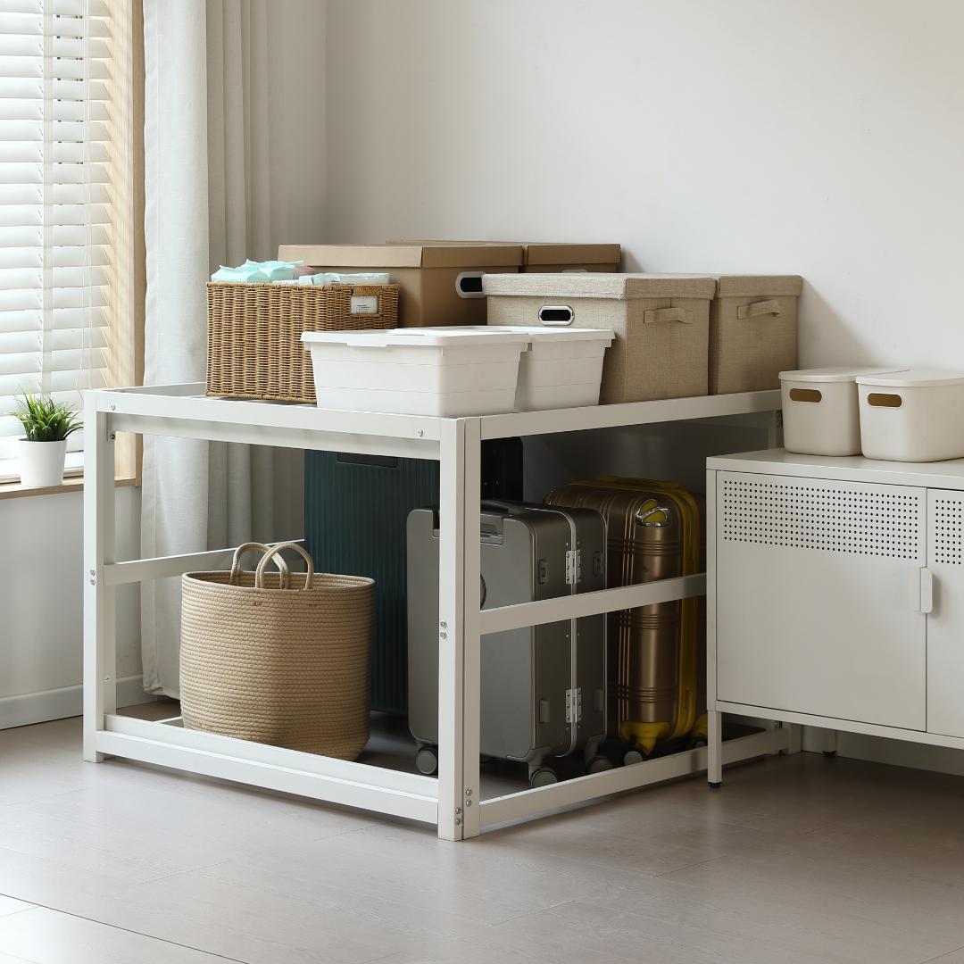 【ホワイト】高さ75cm 伸長式ベッド 高いベッド シングルベッド 伸縮 下収納