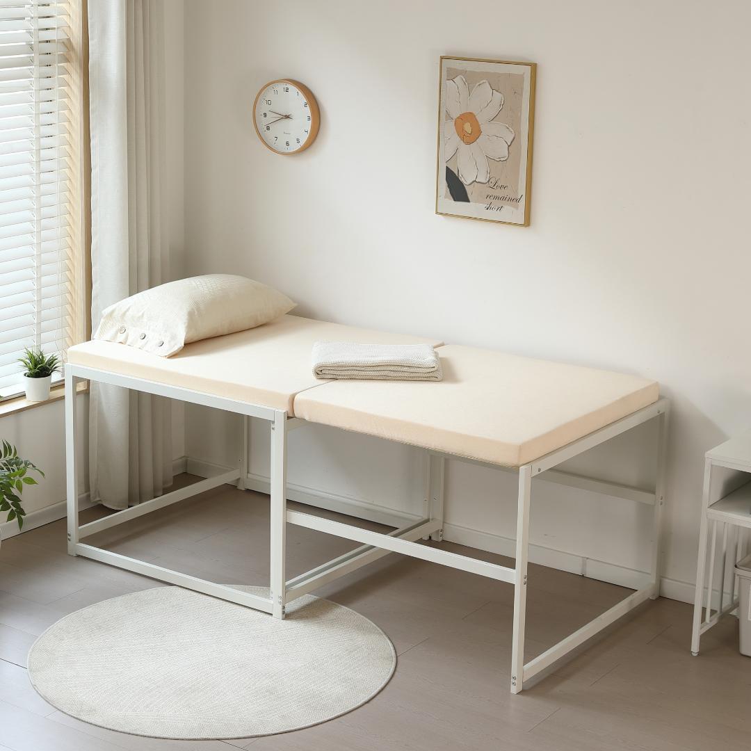 【ホワイト】高さ75cm 伸長式ベッド 高いベッド シングルベッド 伸縮 下収納