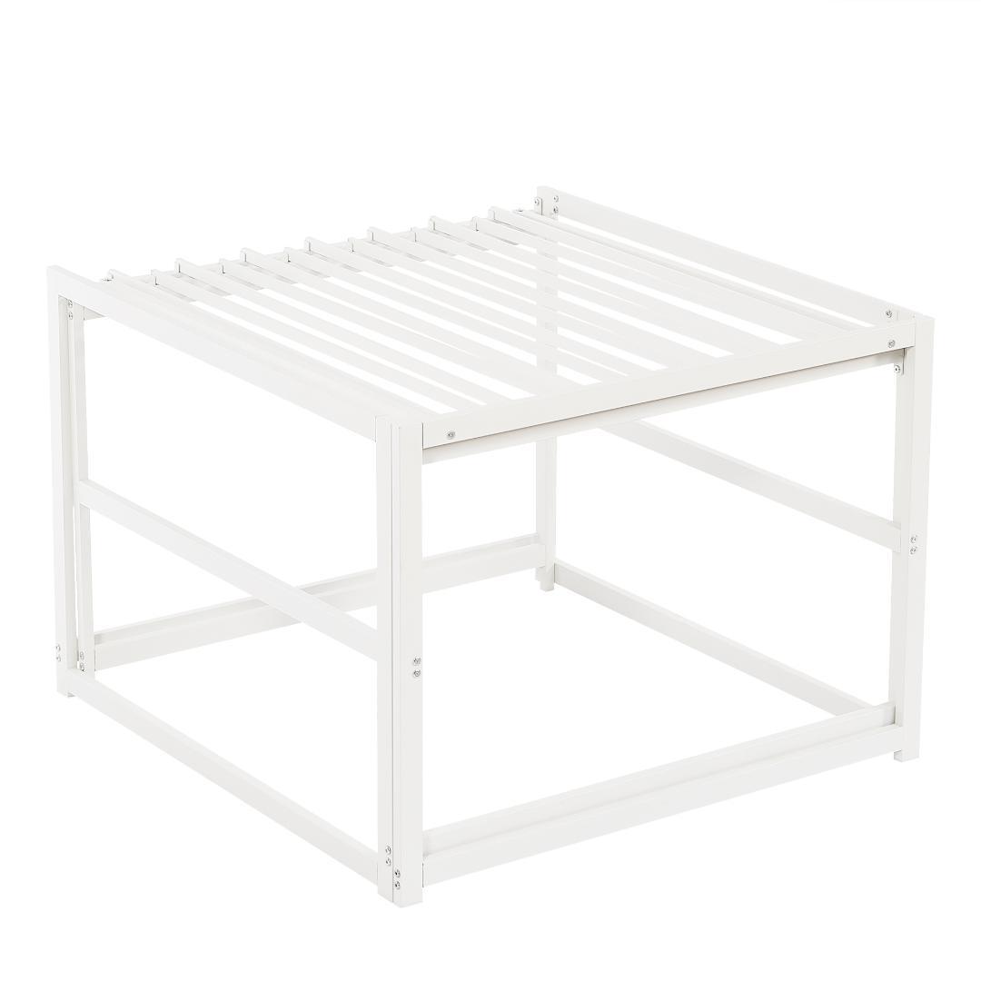 【ホワイト】高さ75cm 伸長式ベッド 高いベッド シングルベッド 伸縮 下収納