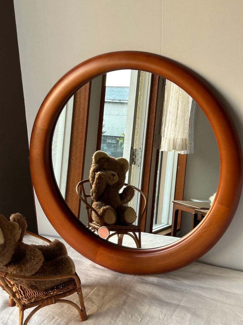 ヴィンテージ　ラウンド　ウォールミラー　レトロモダン壁掛け鏡　ミッドセンチュリー