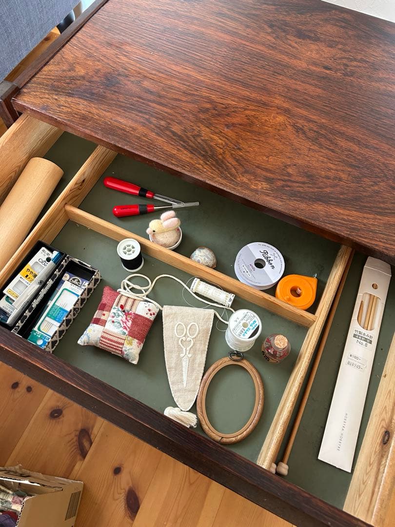 北欧　ビンテージ　ソーイングワゴン　バスケット　かご　手芸　裁縫箱