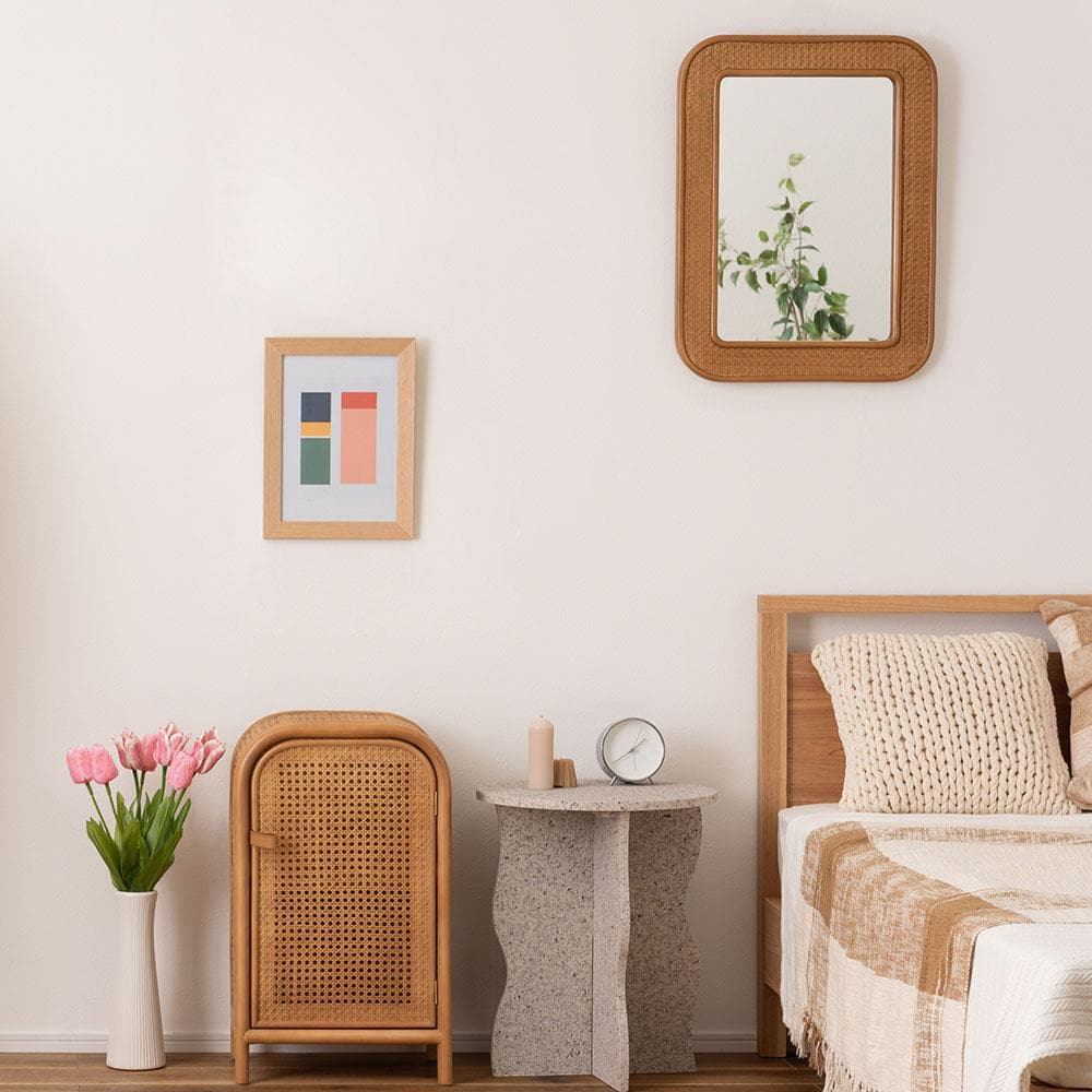 新品 送料込み 壁掛け ラタンミラー 1個 45×60cm ナチュラル ブラウン