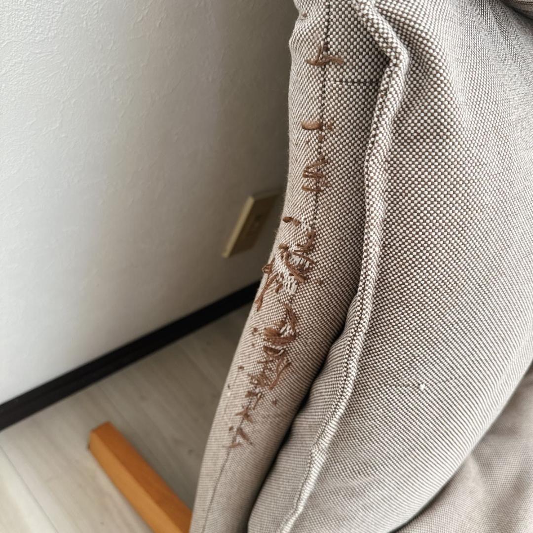 無印 ハイバック リクライニングソファ オットマン付き ほつれ有り