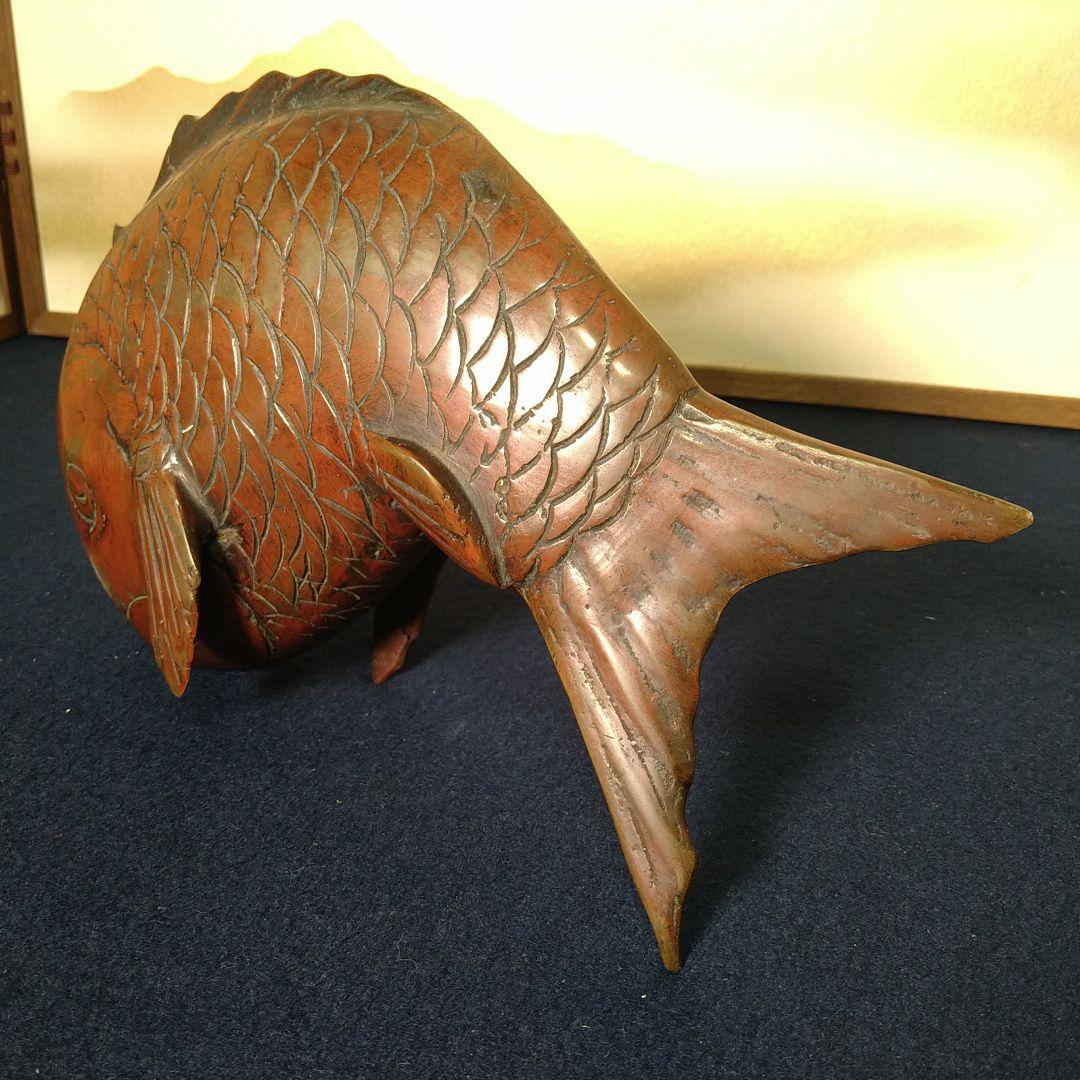 AC63 鯛 銅製 置物 オブジェ 工芸品 飾り鯛 縁起物 商品繁盛 座布団付