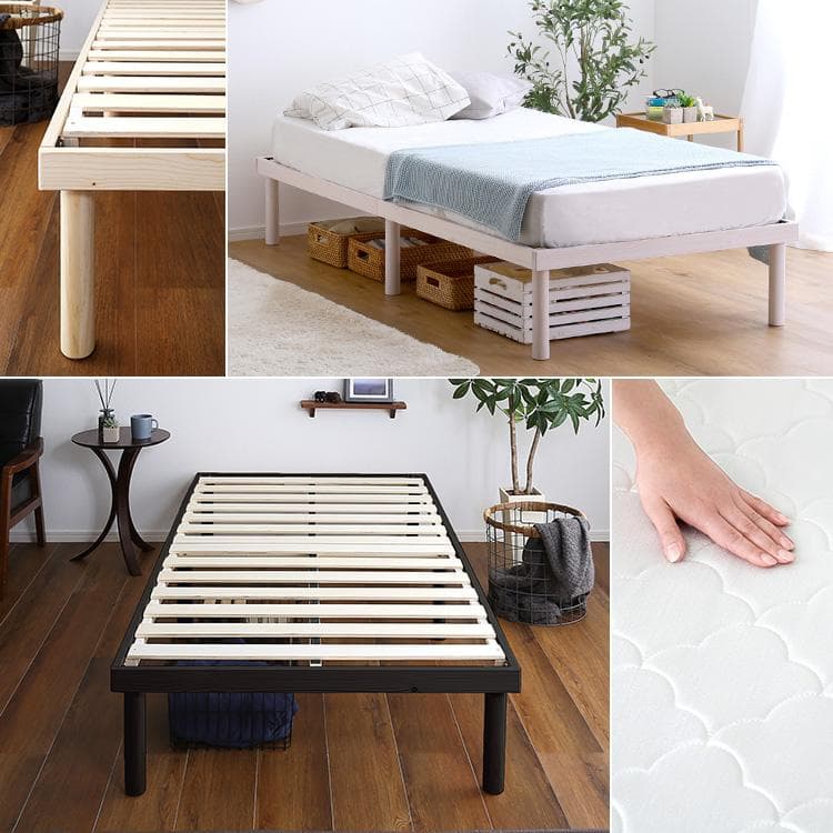 2段階調整脚付きすのこベッド ポケットコイルマットレスセット(シングル)