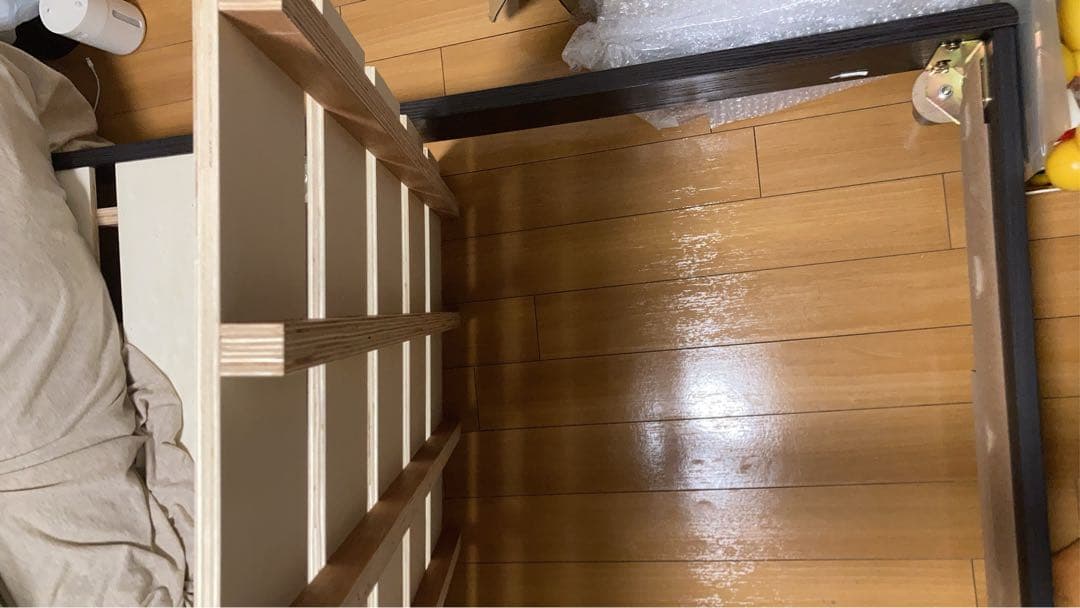 ①マナベインテリアハーツ　シングルベッドフレーム 木製スラット ダークブラウン