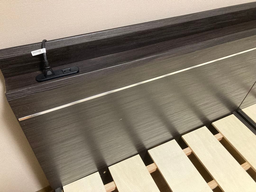 ①マナベインテリアハーツ　シングルベッドフレーム 木製スラット ダークブラウン