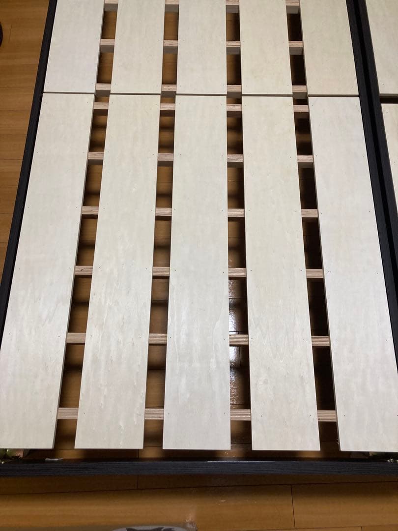 ①マナベインテリアハーツ　シングルベッドフレーム 木製スラット ダークブラウン