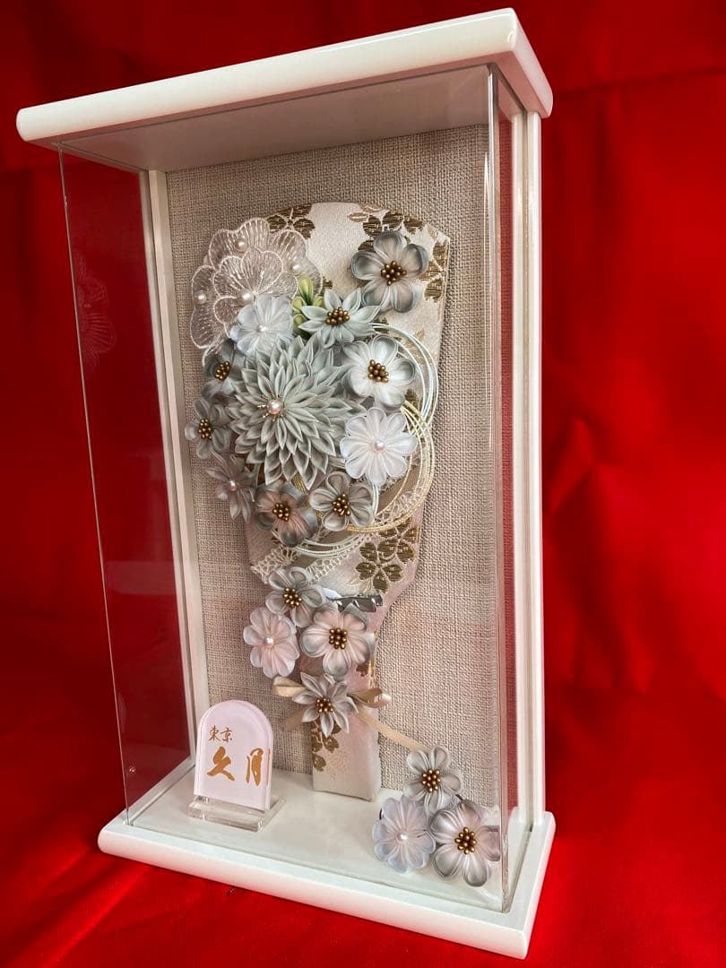 東京久月　つまみ細工額入　羽子板・壁掛け・間口約２０×奥行約９×高さ約３３㎝