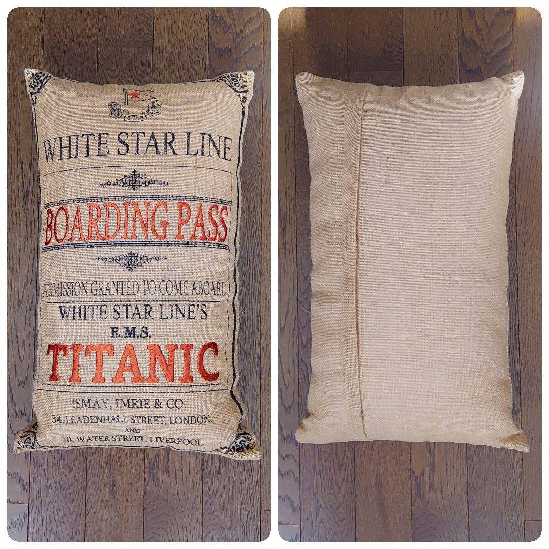 TITANIC　麻袋風　デザイン　クッション