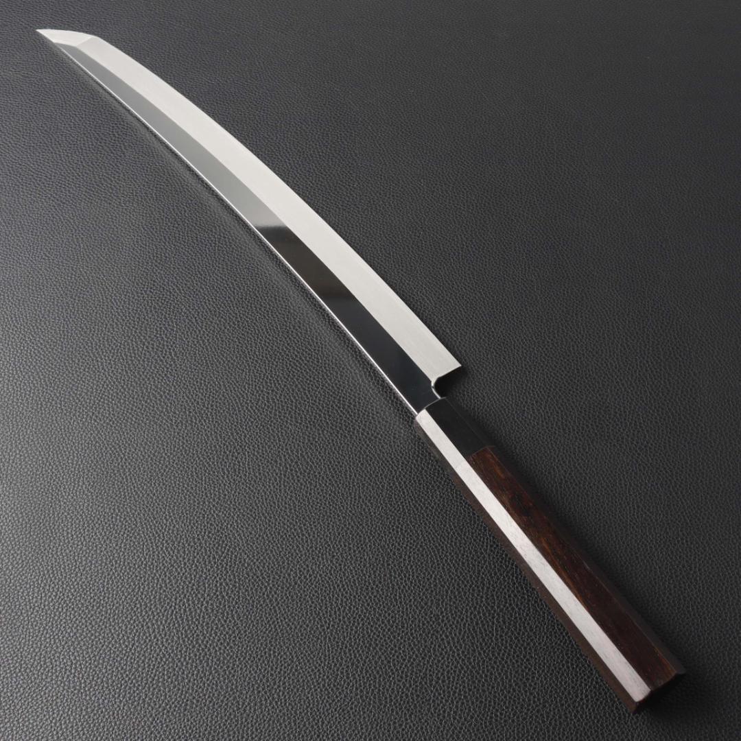 11188鬼反り先丸包丁尺二鏡面仕上げ刺身包丁 刃は究極の切れ味黒檀黒