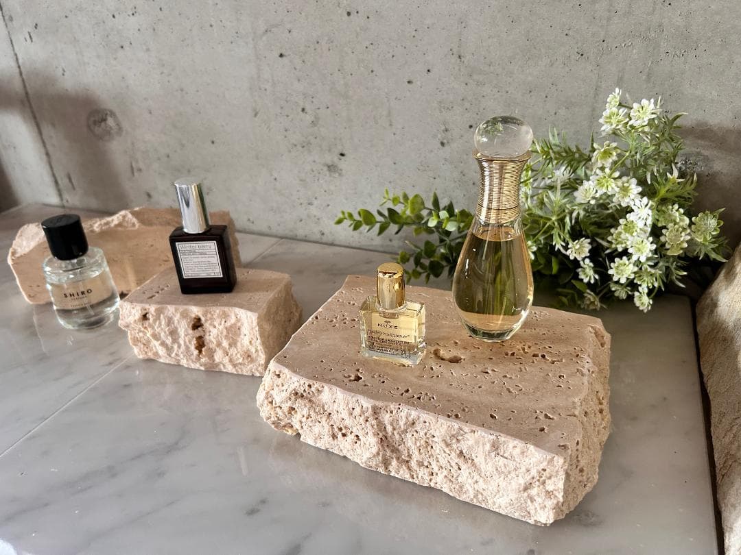 天然大理石　イタリア　トラバーチン　3個セット　割肌　●アクセサリー台●送料無料