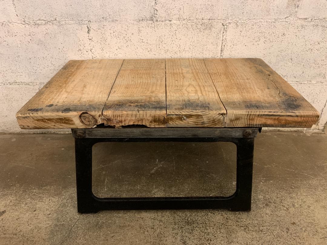 フランス アンティーク 古材 アイアン ローテーブル　ベンチ スツール 展示台