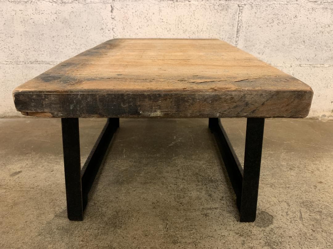 フランス アンティーク 古材 アイアン ローテーブル　ベンチ スツール 展示台