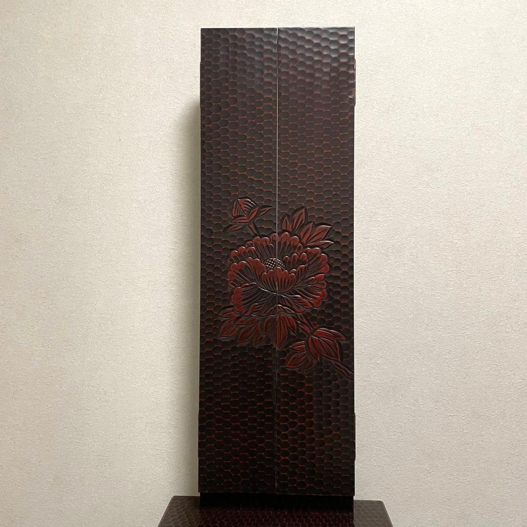 鎌倉彫 姿見 三面鏡 鏡台 彫刻 牡丹花 レトロ 最高級銅引鏡 ミエミラー