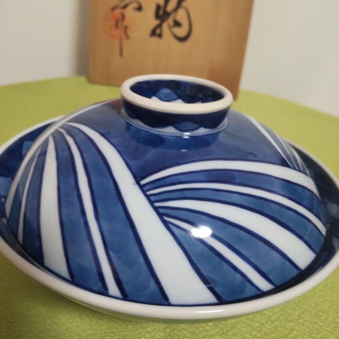 源右衛門 どんぶり 波 染付 蓋物 染錦 丼 小どん 中 6客 手描き 木箱
