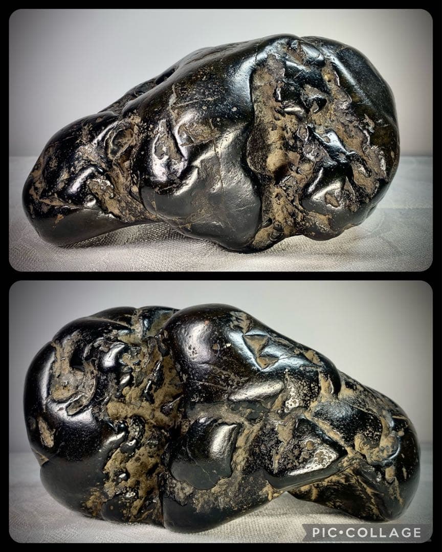 4271 加茂川練真黒石 『玄達深趣』桐箱 2kg 自然石 鑑賞石