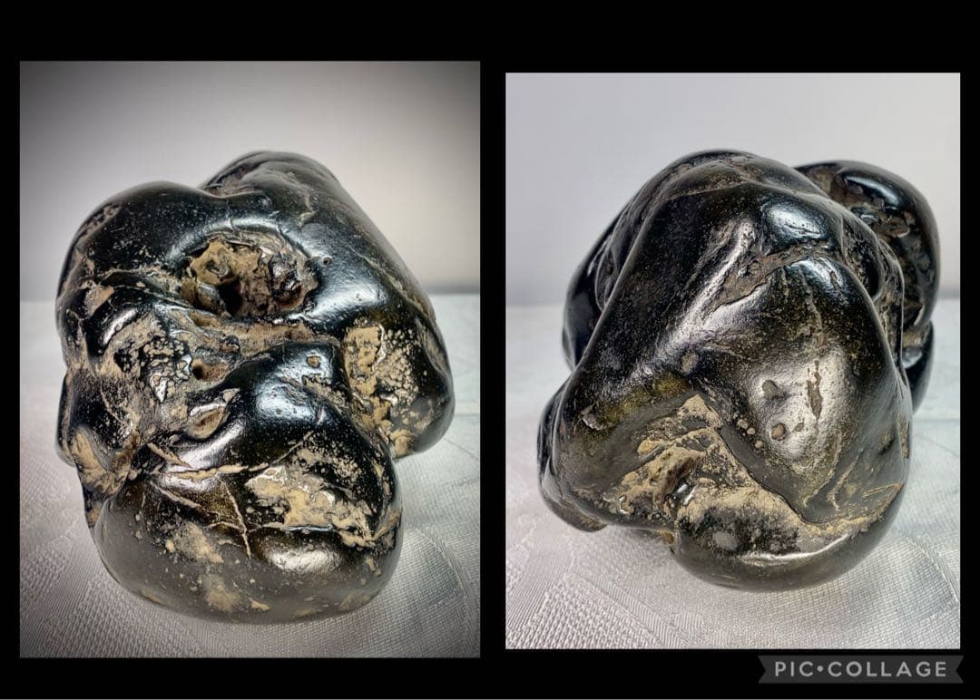 4271 加茂川練真黒石 『玄達深趣』桐箱 2kg 自然石 鑑賞石