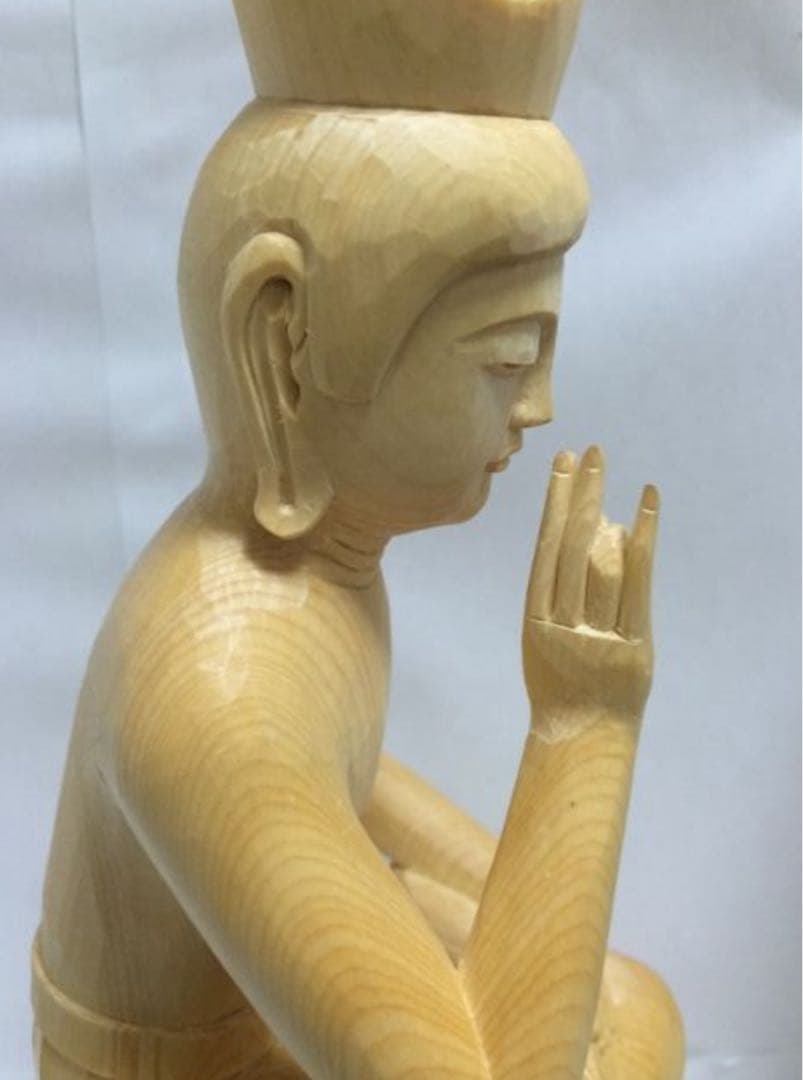 新品　桧木　弥勒菩薩 高28.5cm 仏像