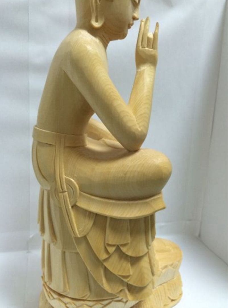 新品　桧木　弥勒菩薩 高28.5cm 仏像