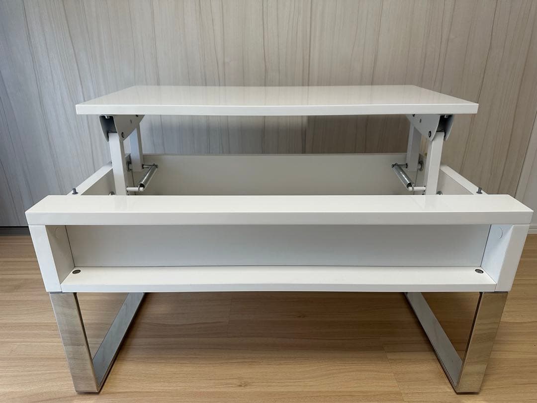 【直接引取-3000円】dinosディノス 昇降式ローテーブル ホワイト収納付き