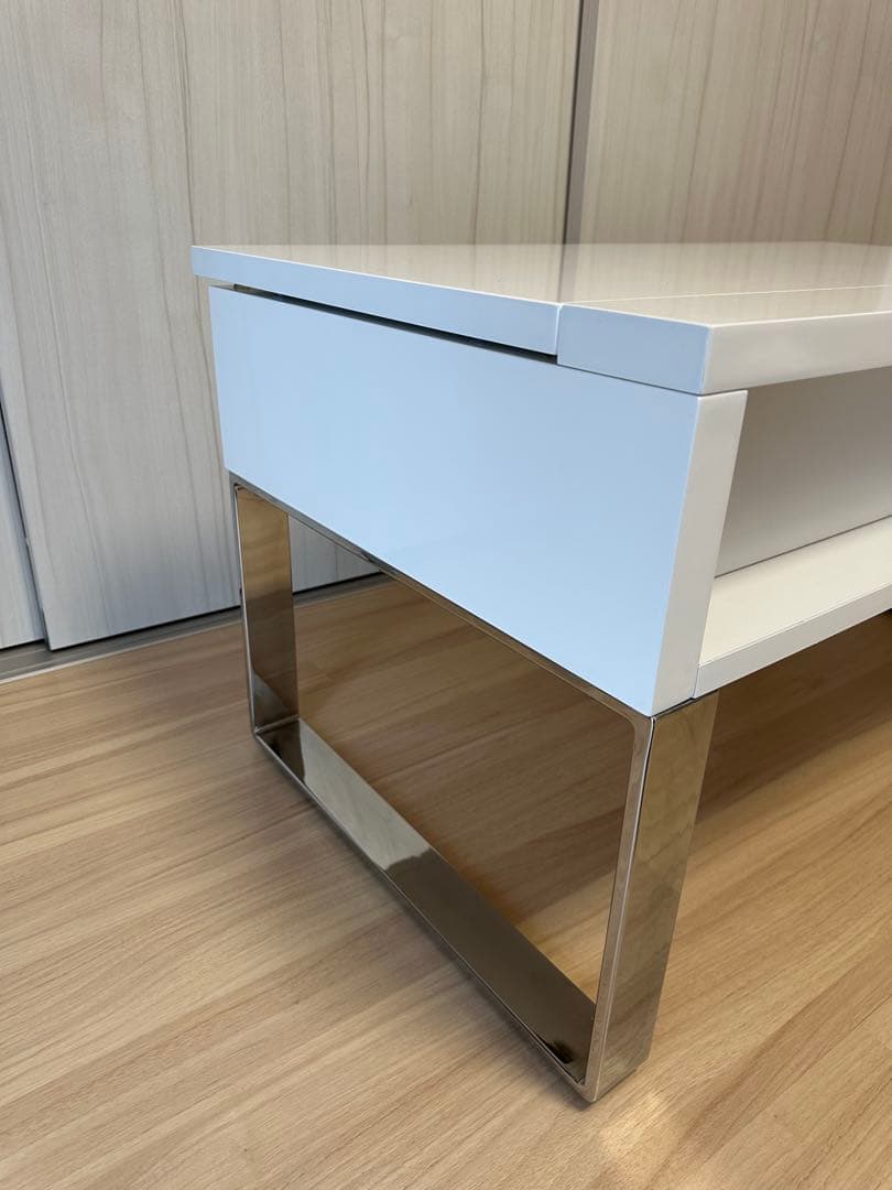 【直接引取-3000円】dinosディノス 昇降式ローテーブル ホワイト収納付き