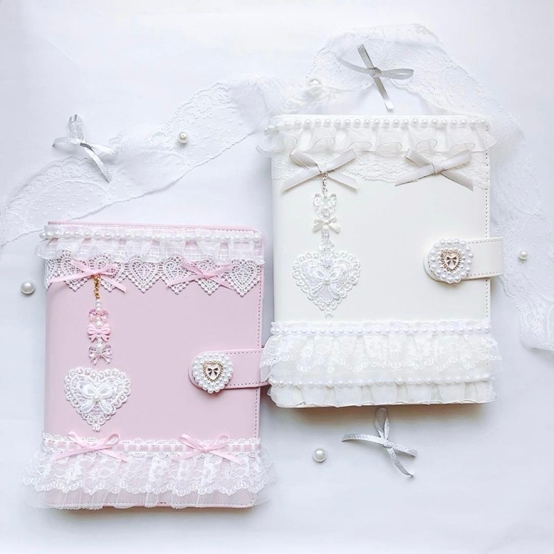 A5 ホワイト マカロンバインダー トレカファイル レースリボンデコ