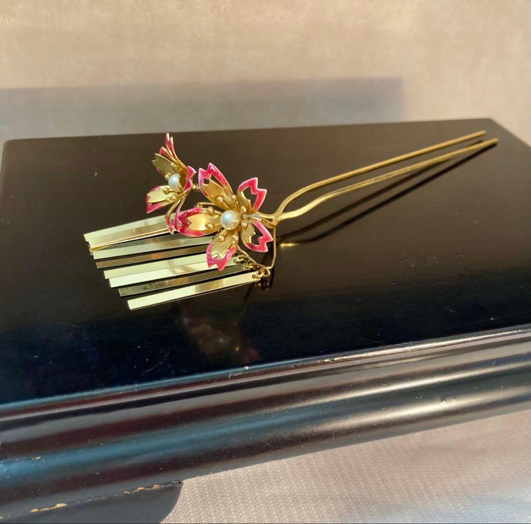 専用　七五三　成人式　枝垂れ桜の簪　Uピン簪　金属簪　櫛簪　玉簪　水引　絞り玉簪