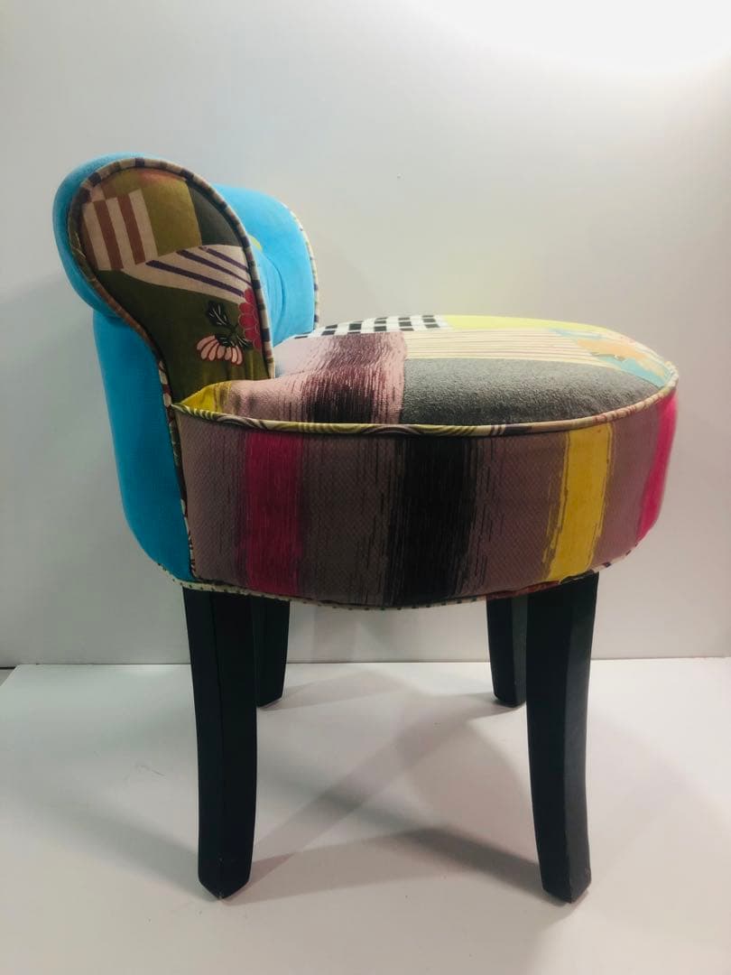 パッチワーク　カラフルチェア　スツール　ファブリック　インテリア　ブルー