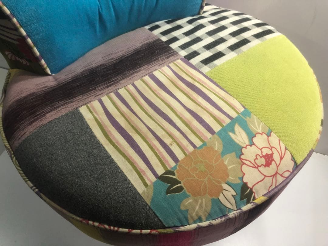 パッチワーク　カラフルチェア　スツール　ファブリック　インテリア　ブルー