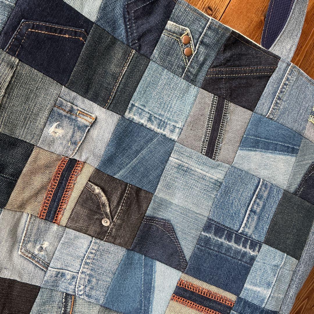 【大容量☆★】　デニム パッチワーク トートバッグ