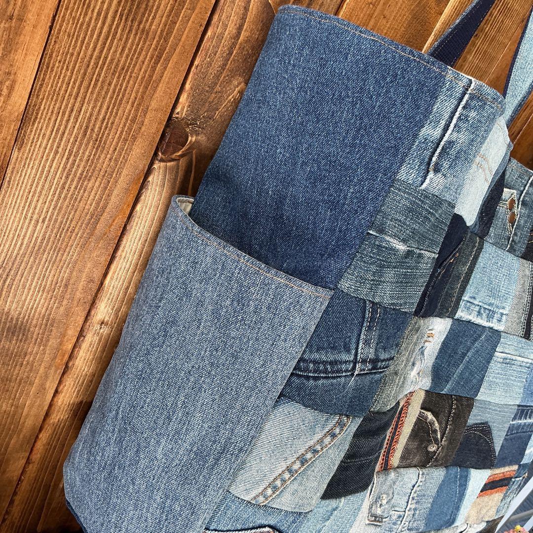 【大容量☆★】　デニム パッチワーク トートバッグ