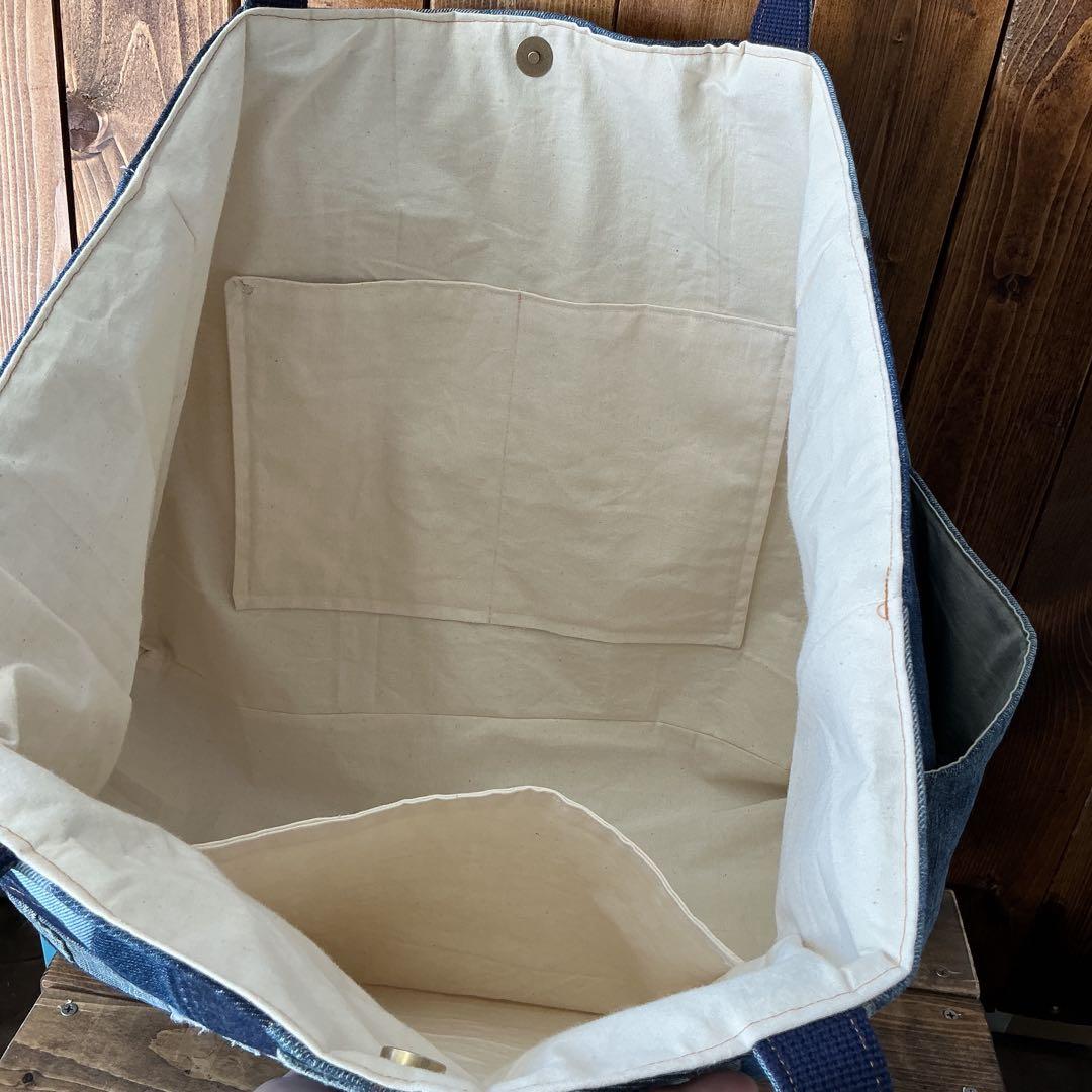 【大容量☆★】　デニム パッチワーク トートバッグ