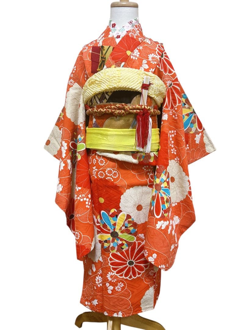 小さめセット♡七五三　5歳から7歳　女の子　一式　レトロ柄　朱色