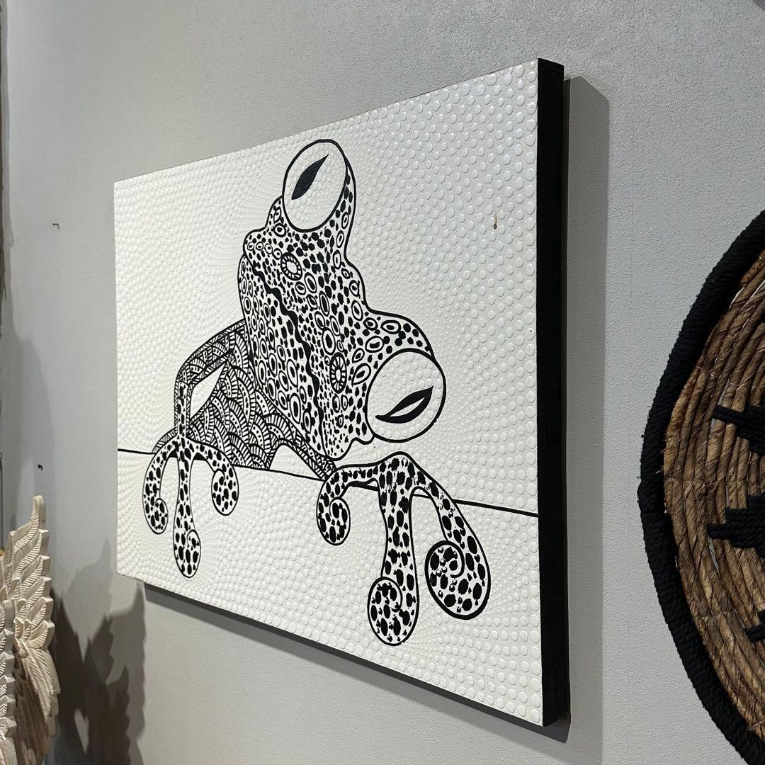 【訳あり】バリ島ドットアート カエル60×80cm通常22,000円がなんと！