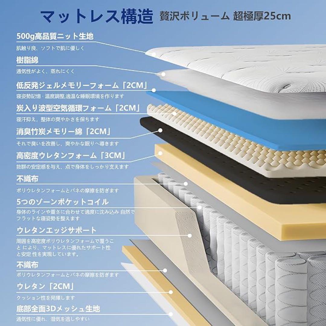 ポケットコイルマットレスクイーン　竹繊維使用