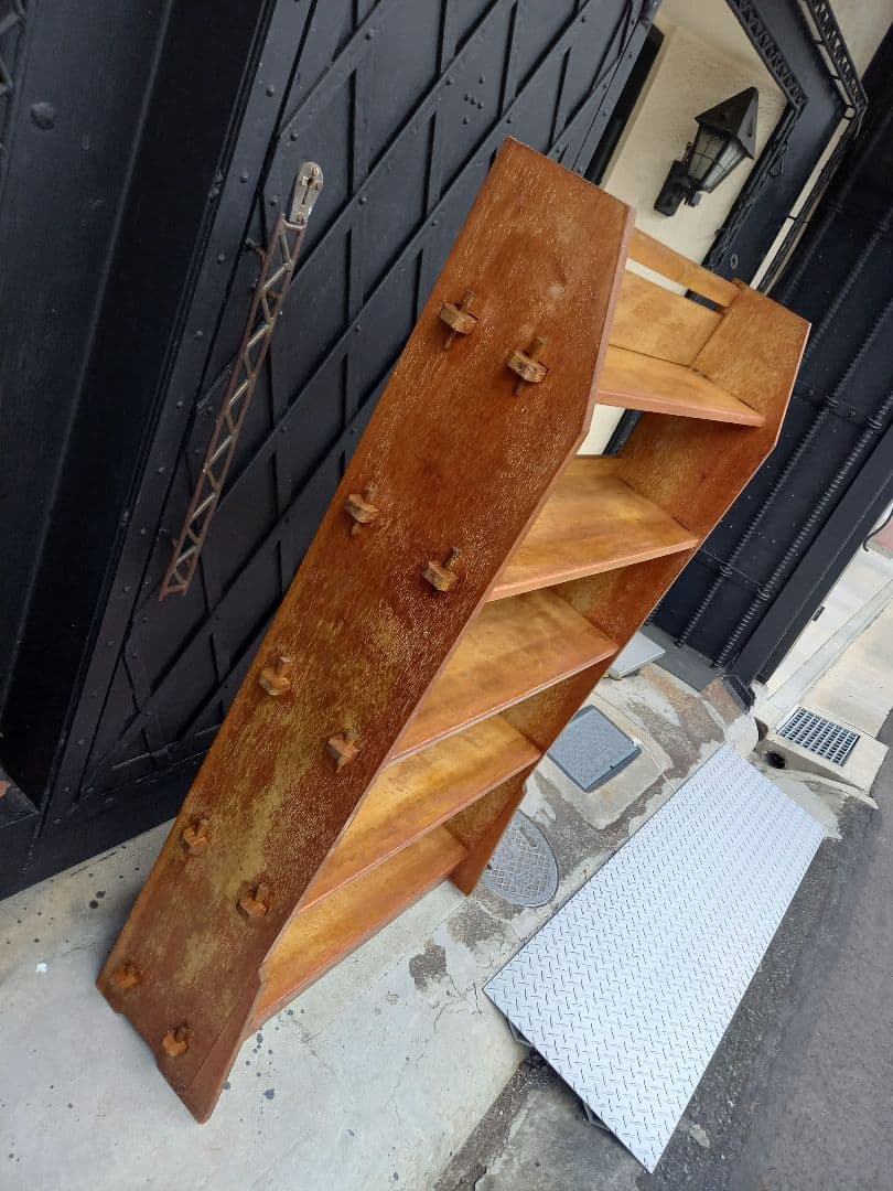 1960's　楔　細工　ウッド　サイド　オープン　ラック　キャビネット　シェルフ