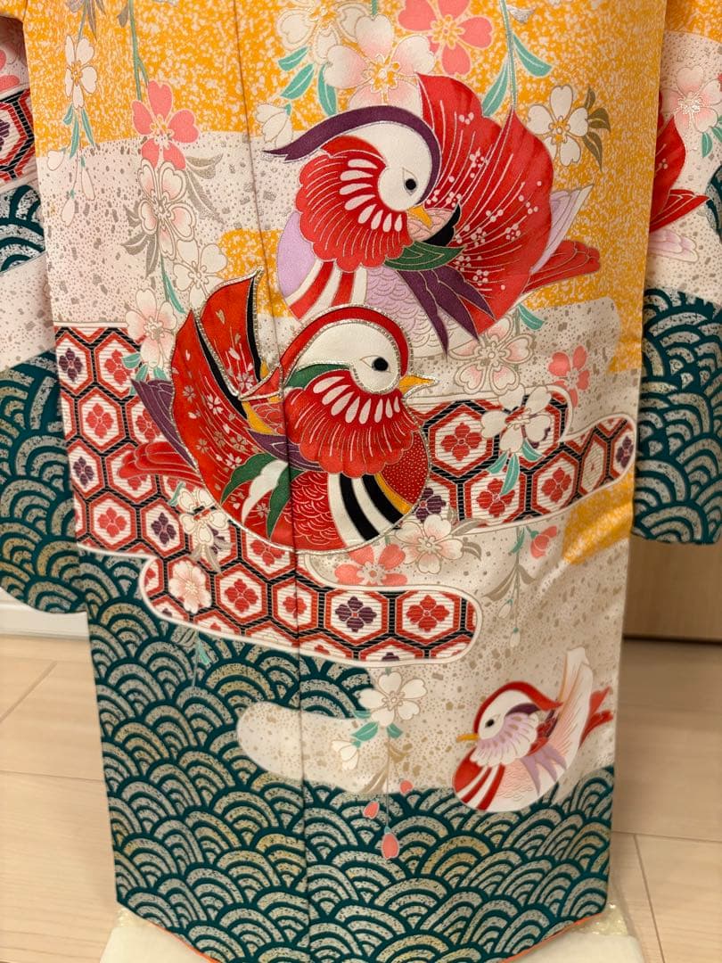 七五三 7歳祝い着 正絹 黄色 おしどり M2509025